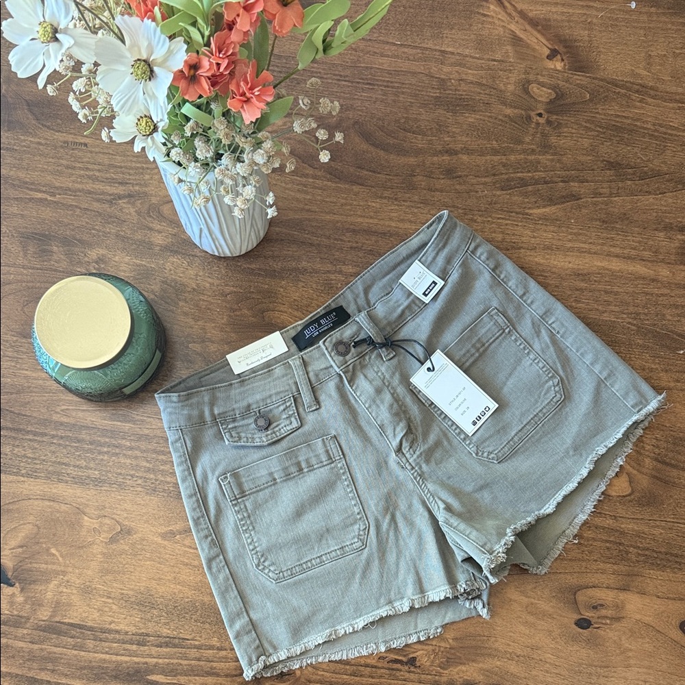 Judy Blue Khaki Frayed Hem Jean Shorts